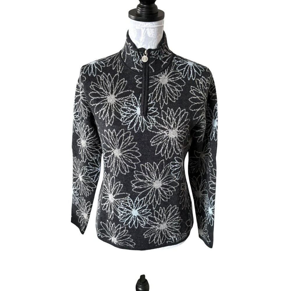 Neve Designs Womens Black New Wool Ski Geometric Sweater Pullover 1/4 Zip MED